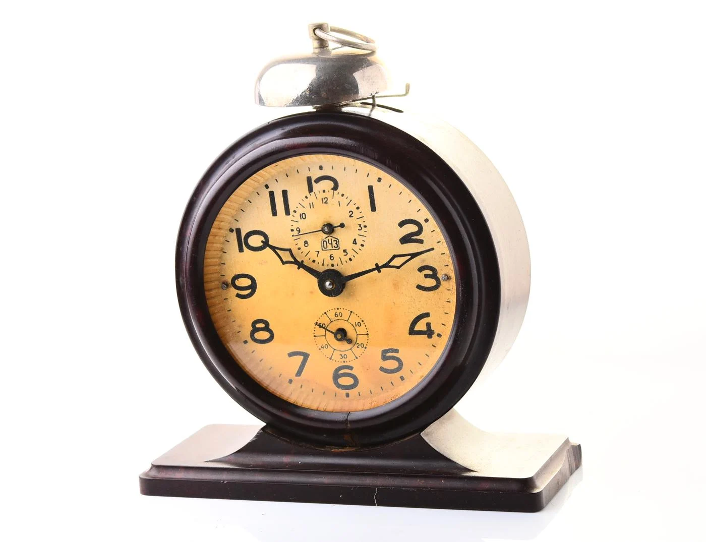 Vintage Yantar' Soviet mechanical alarm clock - dark brown, 3.5 inches dial diameter