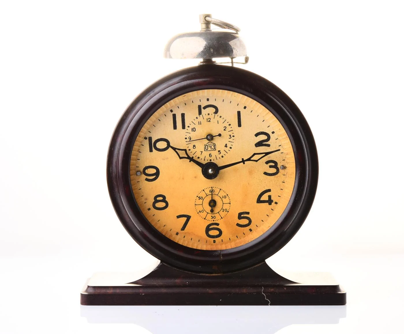 Vintage Yantar' Soviet mechanical alarm clock - dark brown, 3.5 inches dial diameter