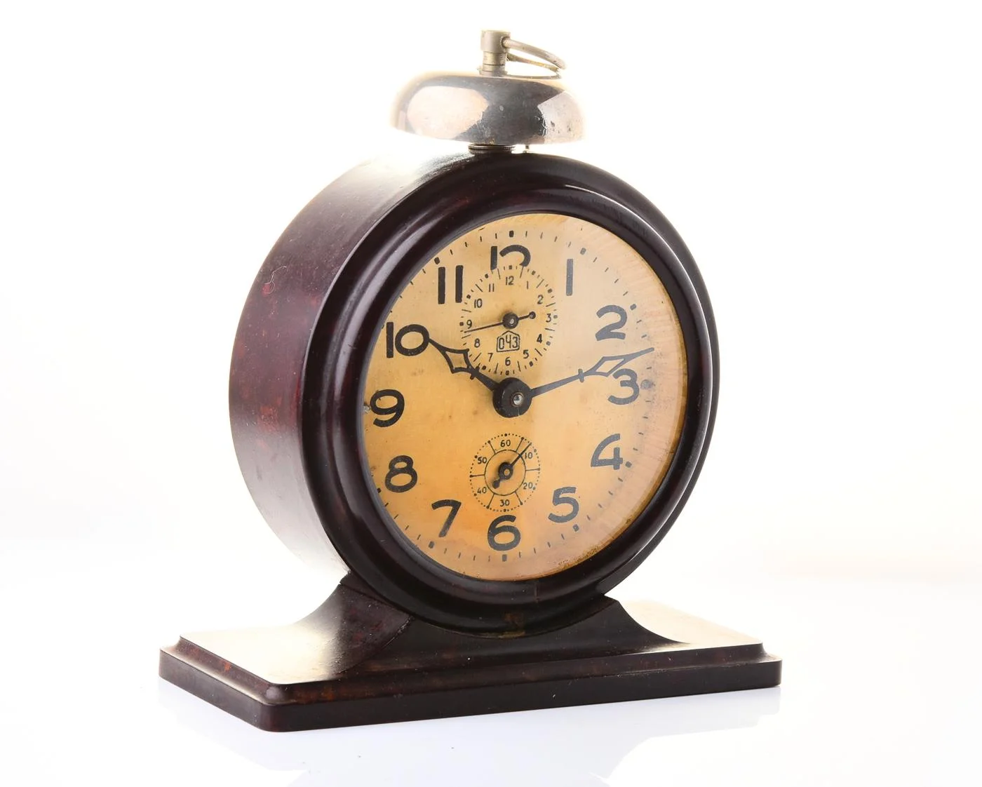 Vintage Yantar' Soviet mechanical alarm clock - dark brown, 3.5 inches dial diameter