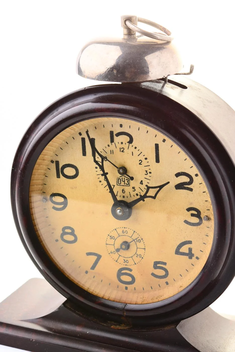 Vintage Yantar' Soviet mechanical alarm clock - dark brown, 3.5 inches dial diameter