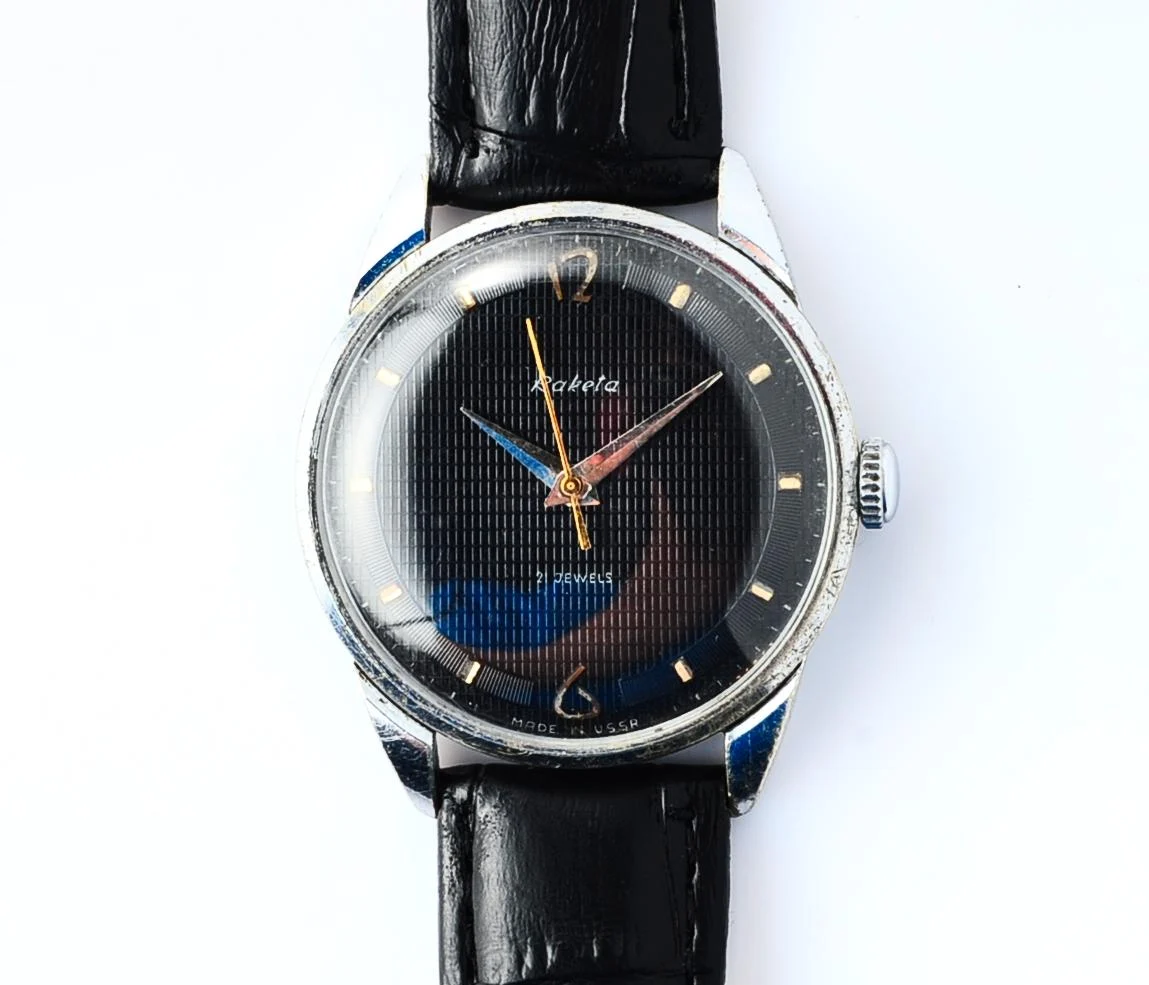 Vintage Soviet mechanical Raketa with textured dial