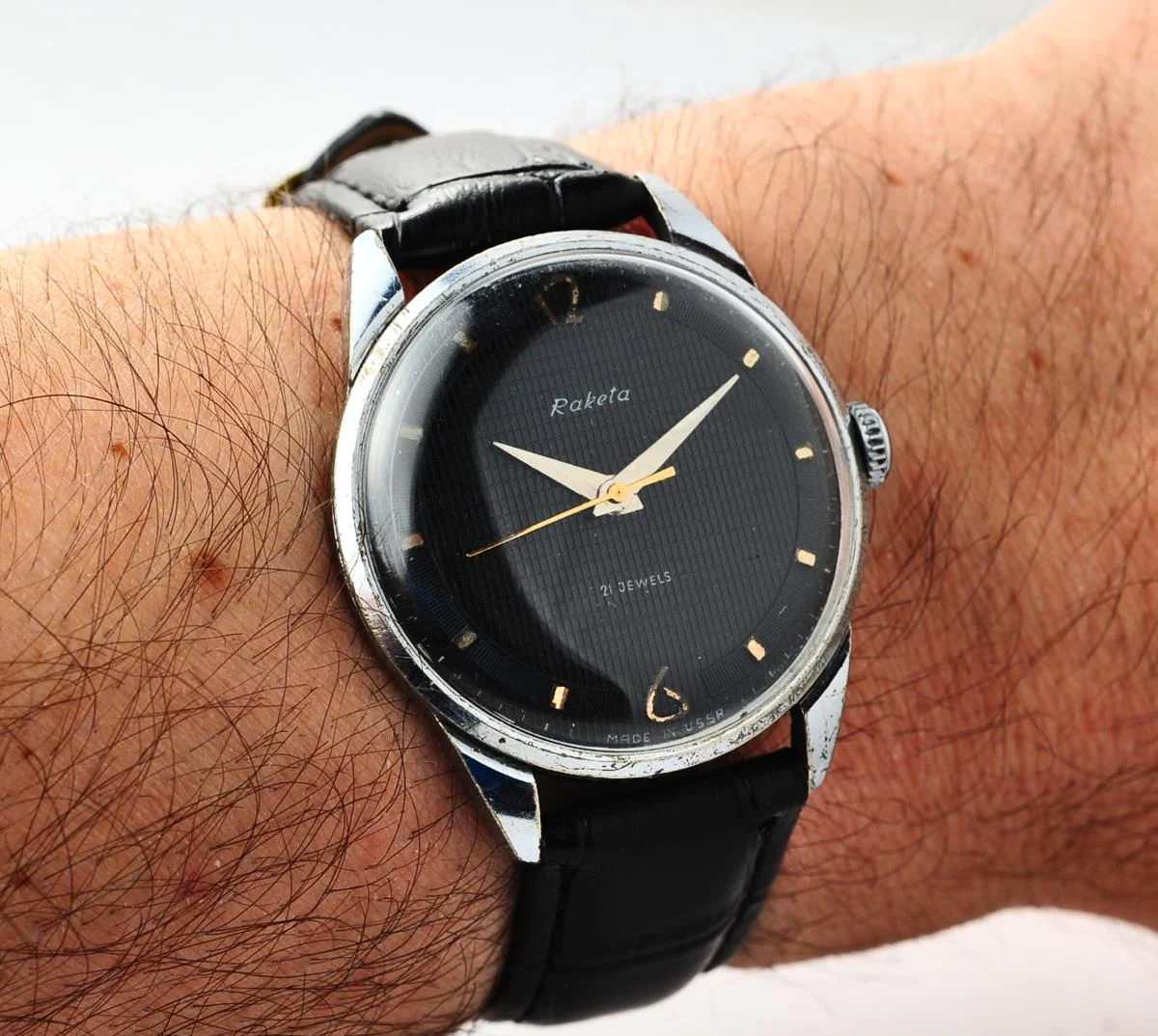 Vintage Soviet mechanical Raketa with textured dial