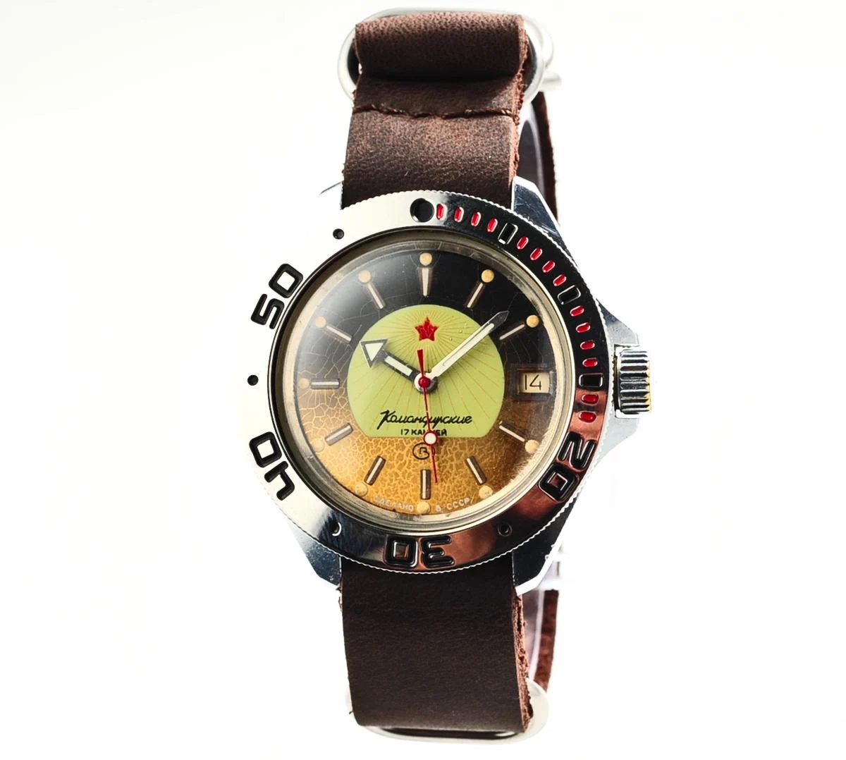 Komandirskie mechanical watch with genuine leather NATO strap