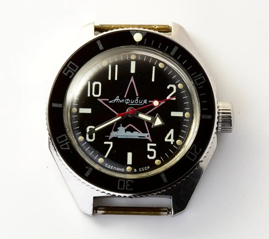 Black Amphibia wrist watch with genuine leather NATO strap!
