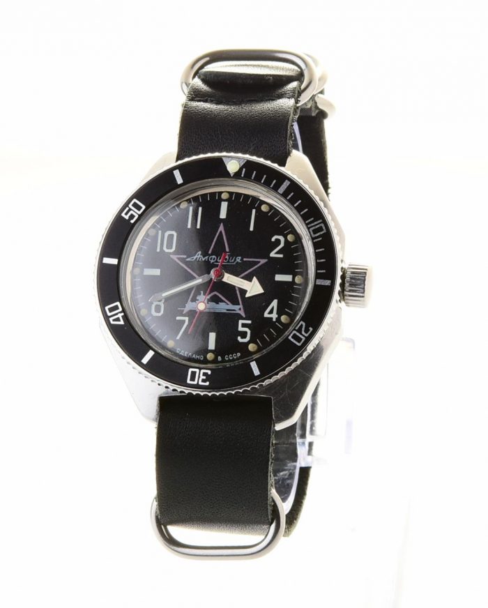 Black Amphibia wrist watch with genuine leather NATO strap!