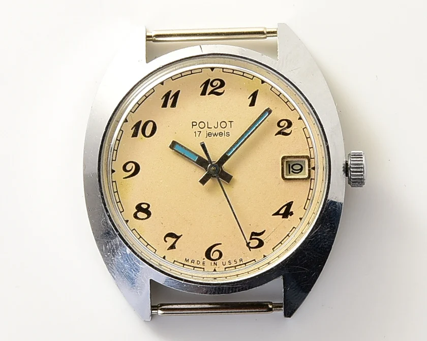 Soviet Poljot mechanical wrist watch with vintage stainless steel bracelet