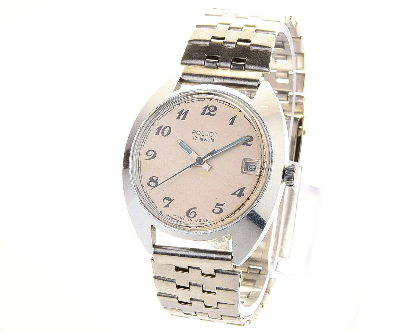 Soviet Poljot mechanical wrist watch with vintage stainless steel bracelet