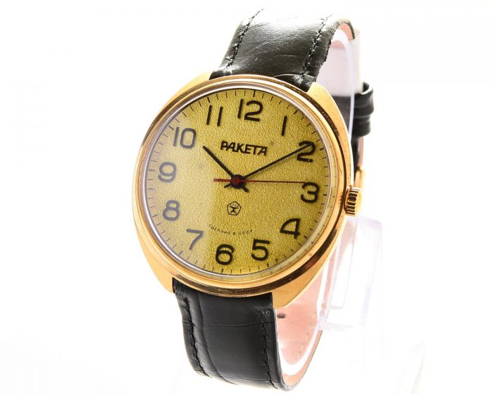 Large vintage RAKETA mechanical gold-plated watch