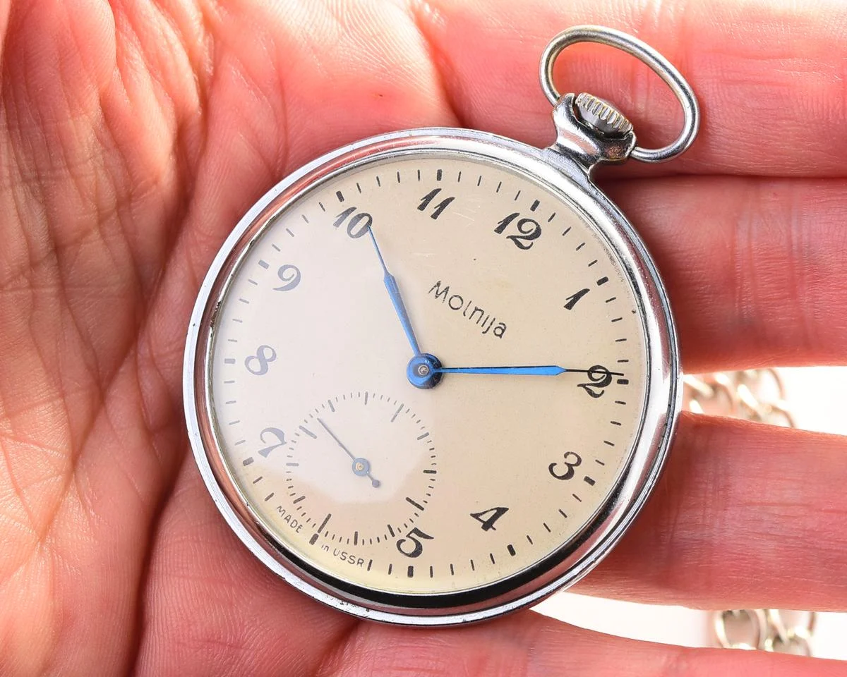 Molnija open face vintage Soviet pocket watch