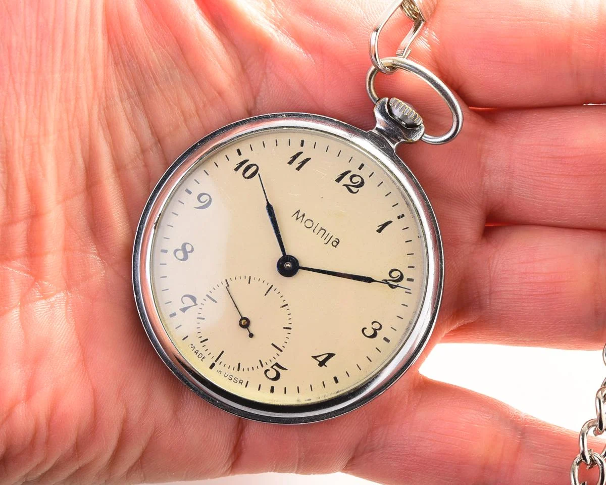 Molnija open face vintage Soviet pocket watch