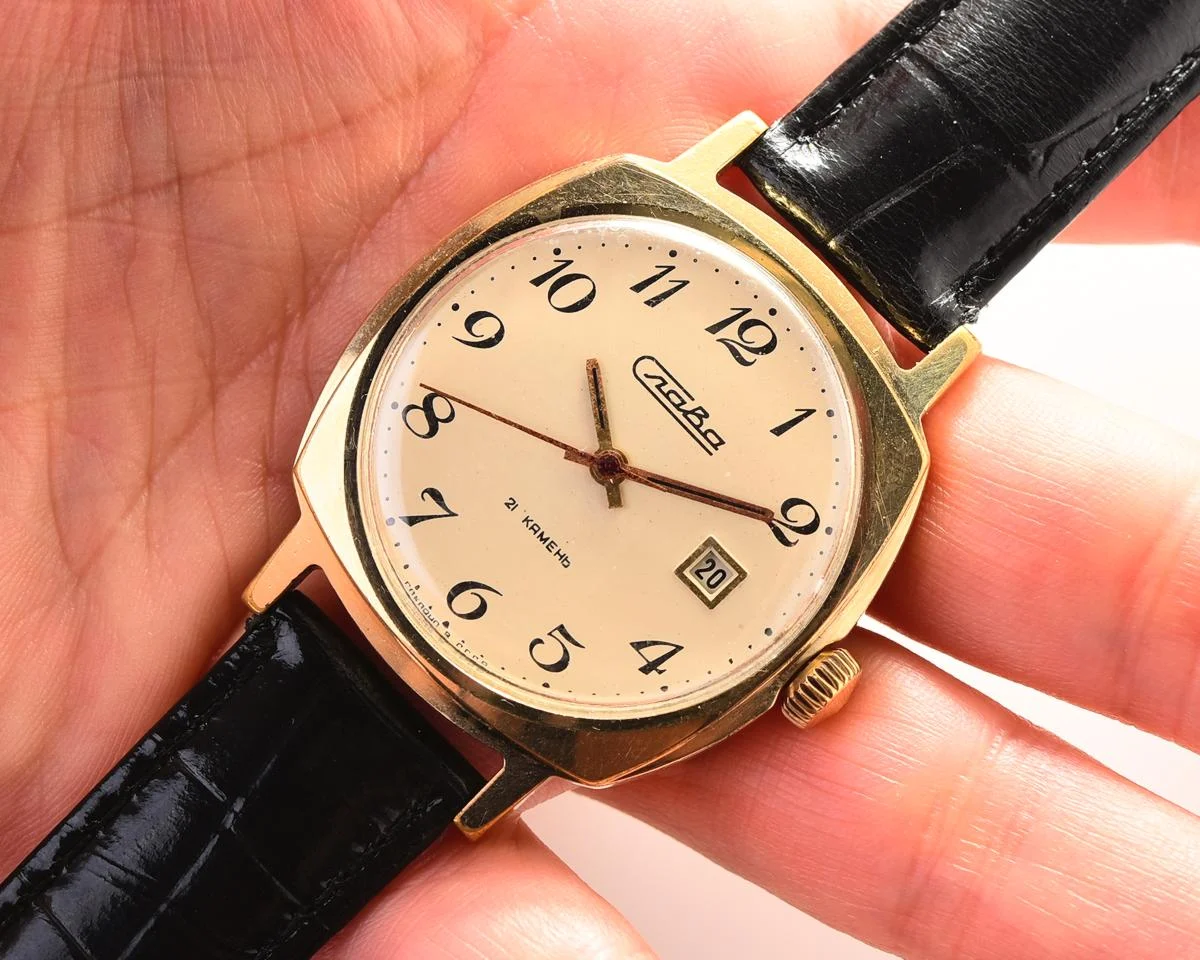 Slava Soviet gold-plated mechanical vintage watch