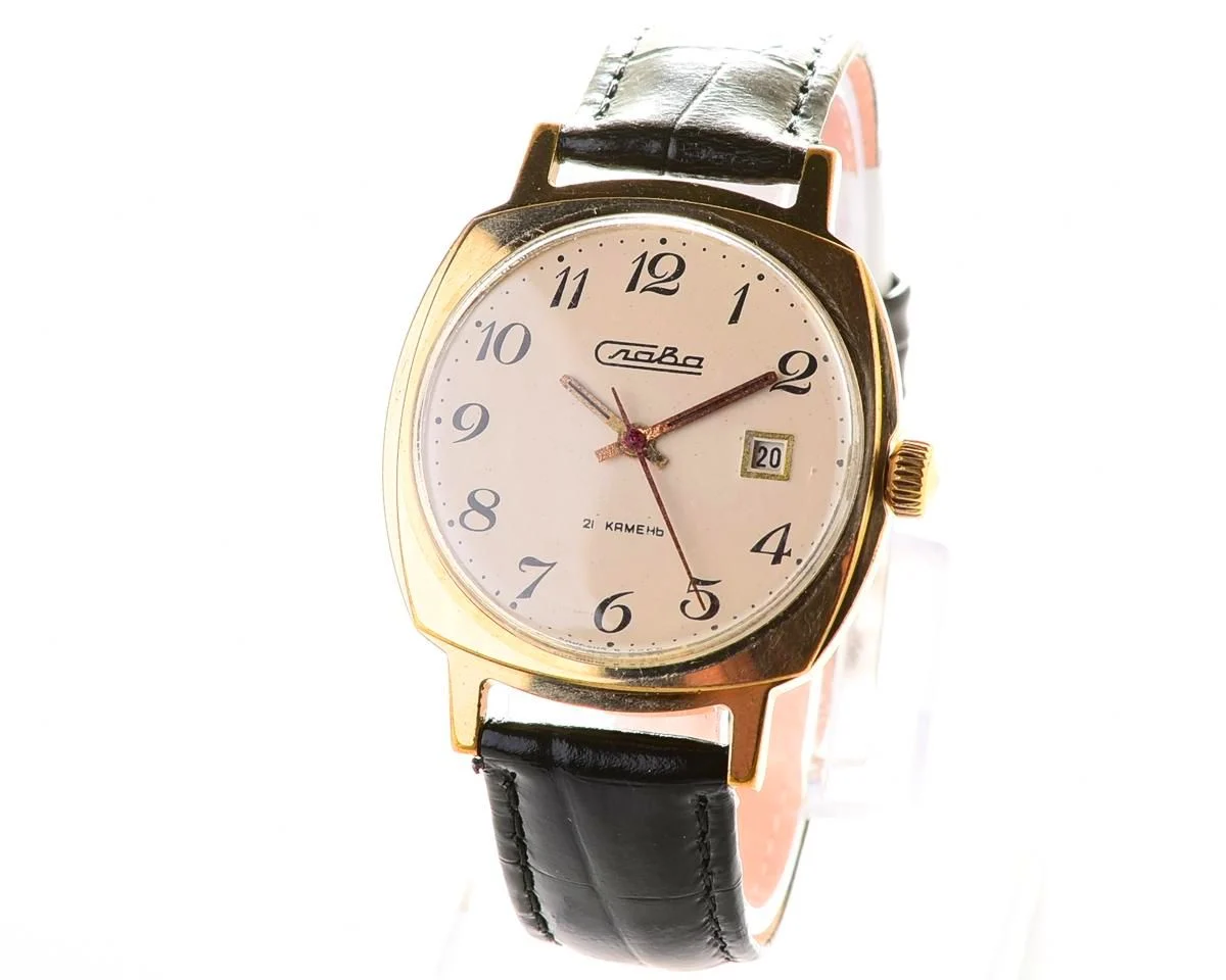 Slava Soviet gold-plated mechanical vintage watch