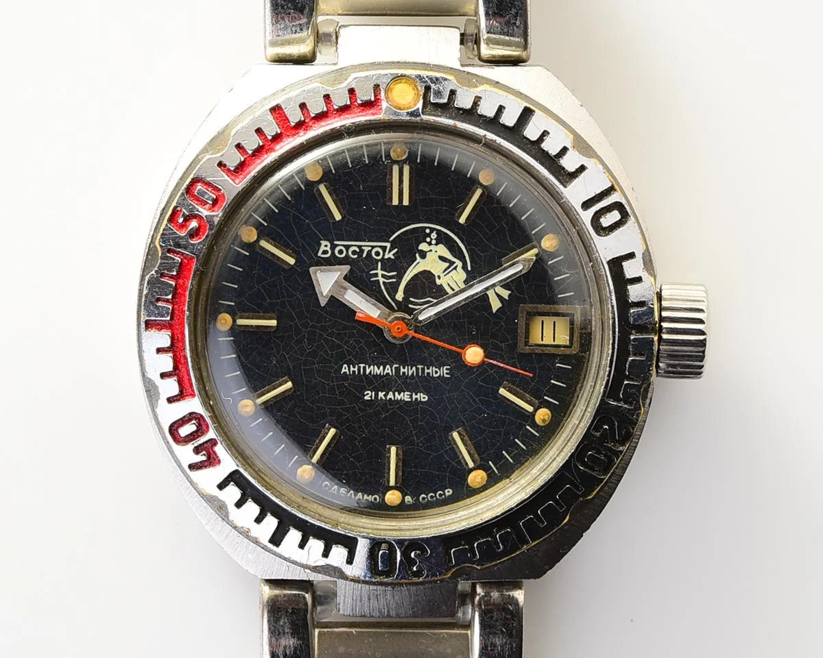 Vostok Amphibia Diver wrist watch (Scuba Dude), with steel bracelet