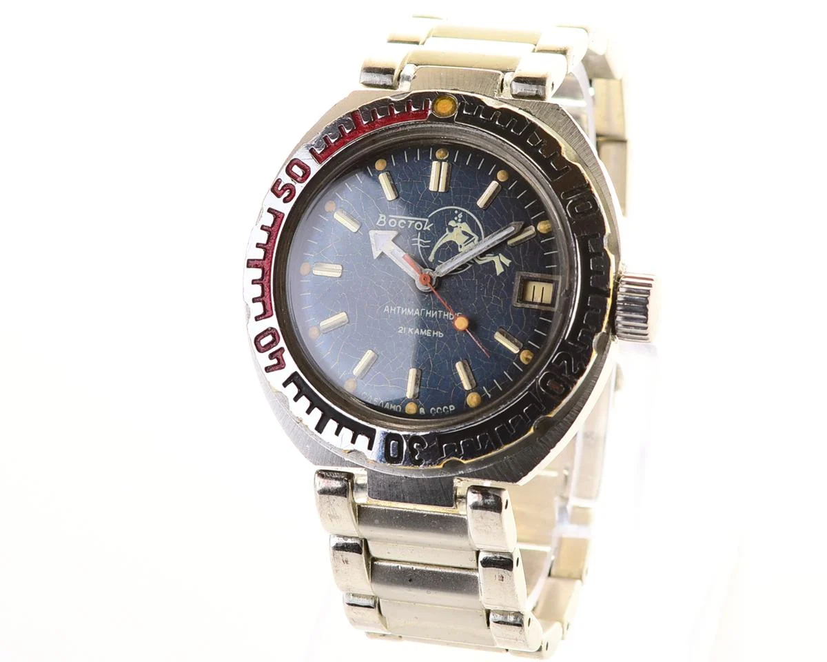 Vostok Amphibia Diver wrist watch (Scuba Dude), with steel bracelet