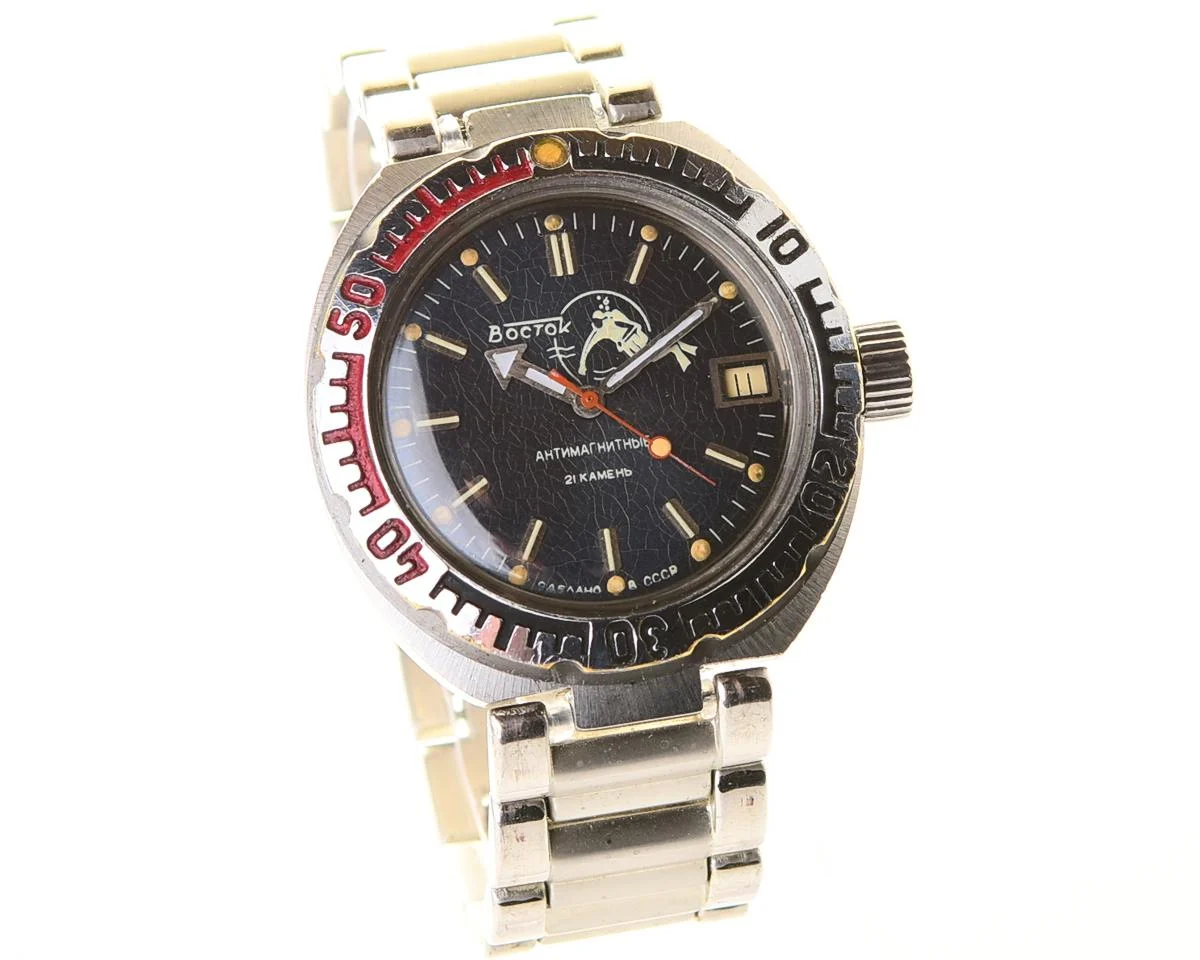 Vostok Amphibia Diver wrist watch (Scuba Dude), with steel bracelet