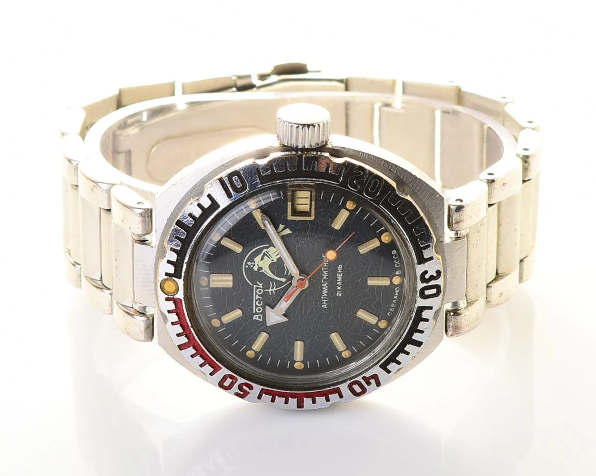 Vostok Amphibia Diver wrist watch (Scuba Dude), with steel bracelet