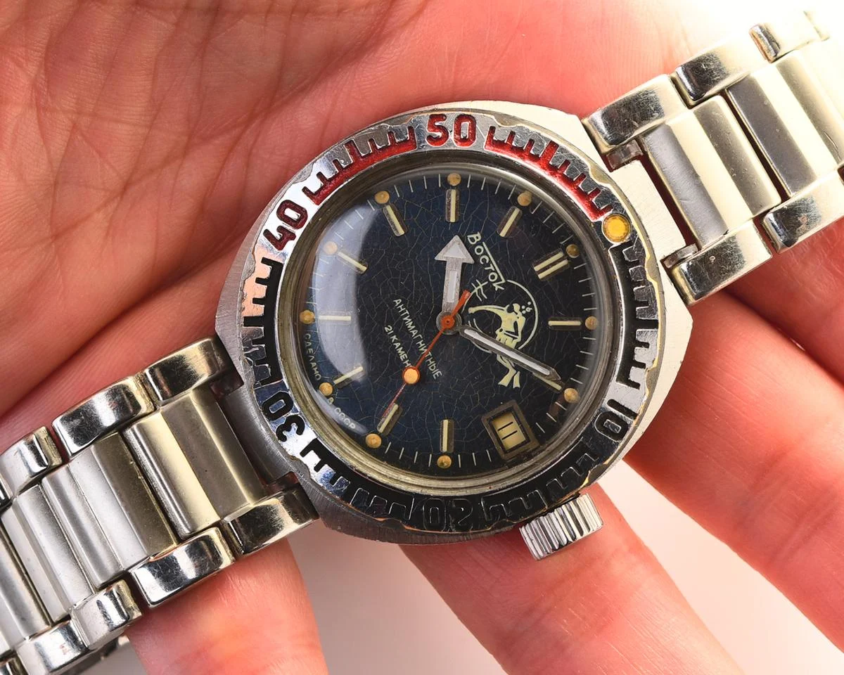 Vostok Amphibia Diver wrist watch (Scuba Dude), with steel bracelet