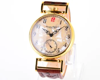 Soviet style Molnija wrist watch with luxury ostrich leather strap and transparent back cover!