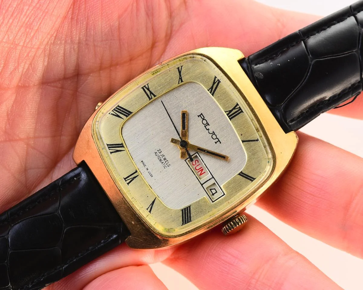 Soviet Poljot mechanical gold-plated watch with automatic self-winding movement