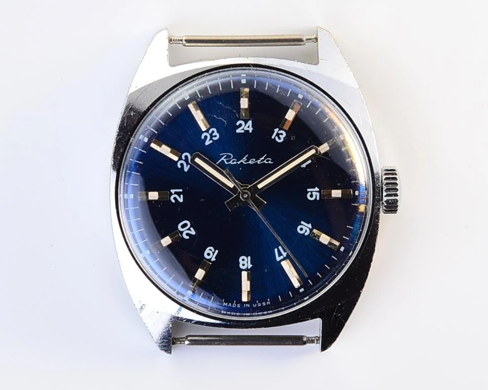 Soviet Raketa vintage mechanical wristwatch - military style 24 hour dial