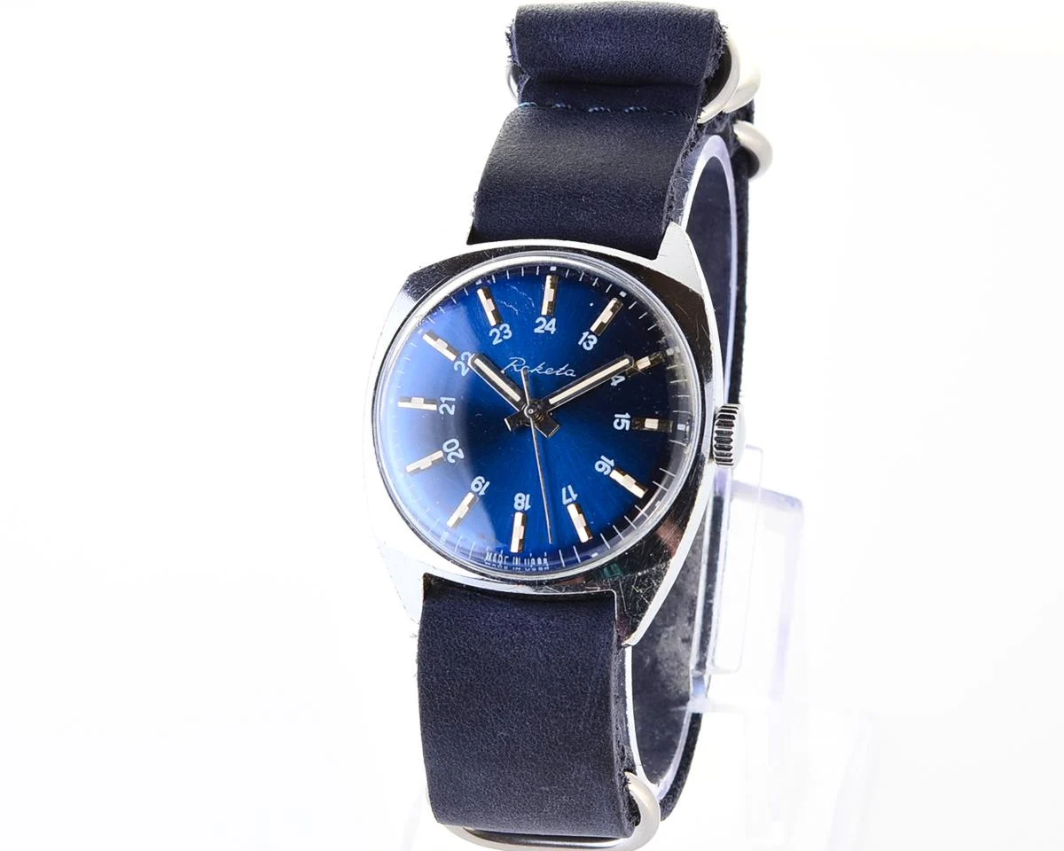 Soviet Raketa vintage mechanical wristwatch - military style 24 hour dial