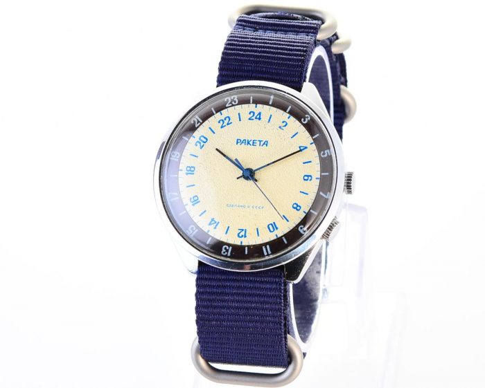 Vintage mechanical Raketa watch with 24 hours dial