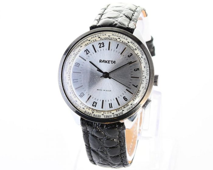 Vintage mechanical Raketa watch with 24 hours dial