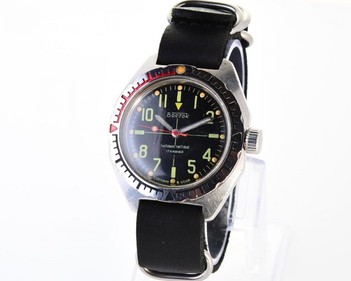Black Wostok Amphibia with genuine leather NATO strap!