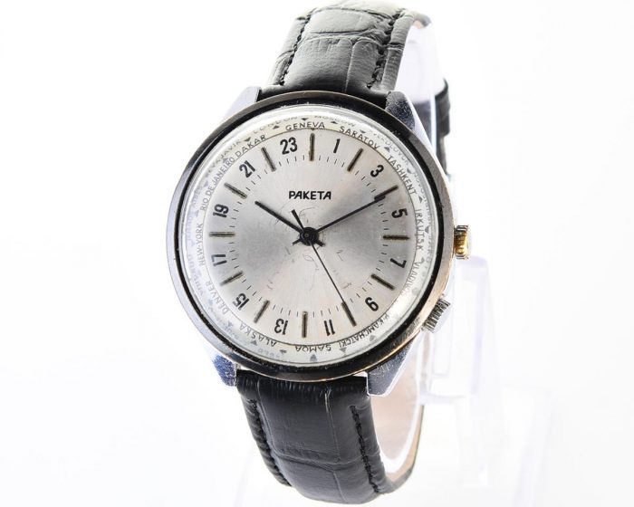 Vintage mechanical Raketa watch with 24 hours dial