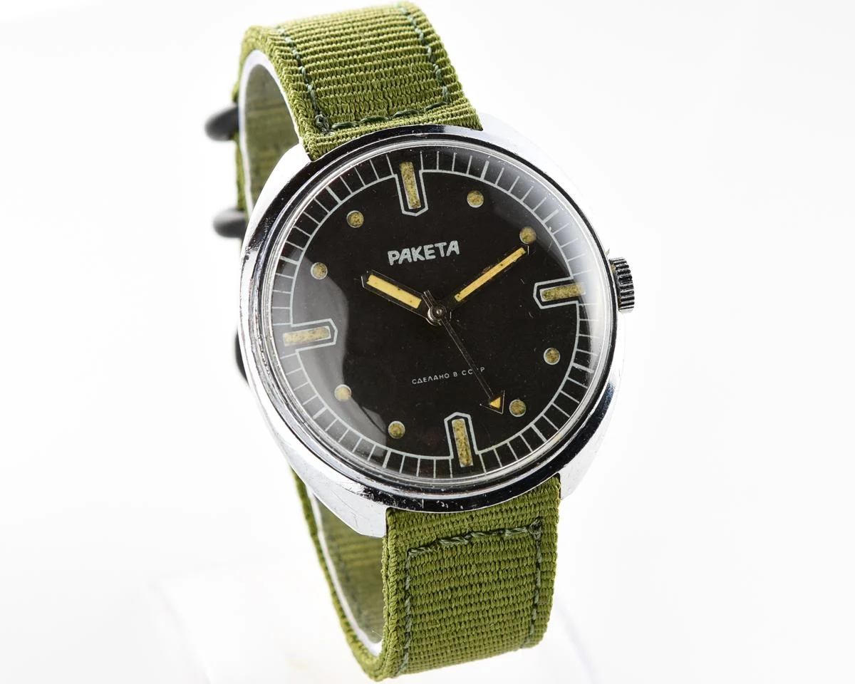 Soviet Raketa military style mechanical wristwatch