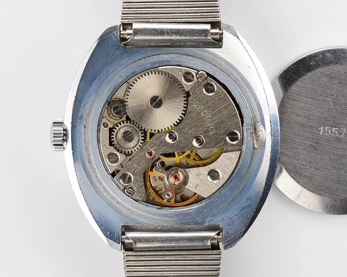 Vintage Raketa mechanical watch with Raketa branded stainless steel bracelet