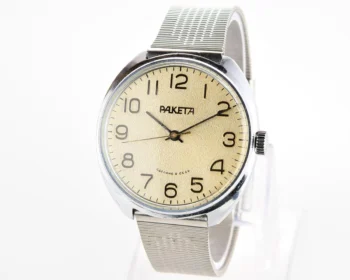Vintage Raketa mechanical watch with Raketa branded stainless steel bracelet