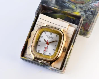 TIME CAPSULE: Large Soviet gold-plated mechanical vintage watch Slava, New Old Stock (NOS)!