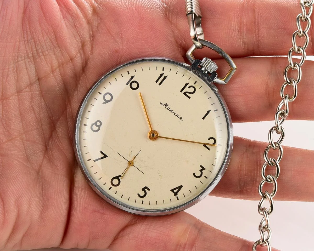 Molnija open face vintage Soviet pocket watch