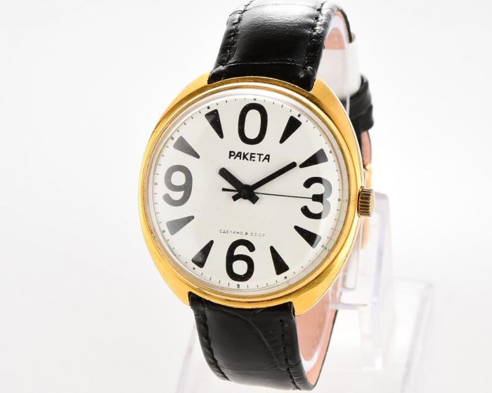Soviet mechanical gold-plated RAKETA watch "big zero"