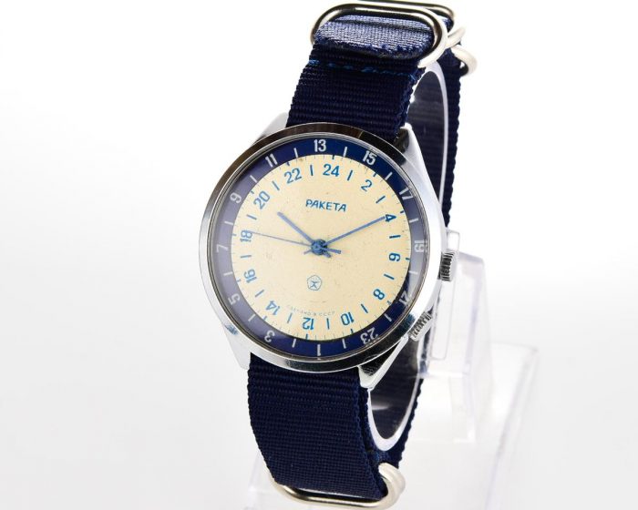Vintage mechanical Raketa watch with 24 hours dial