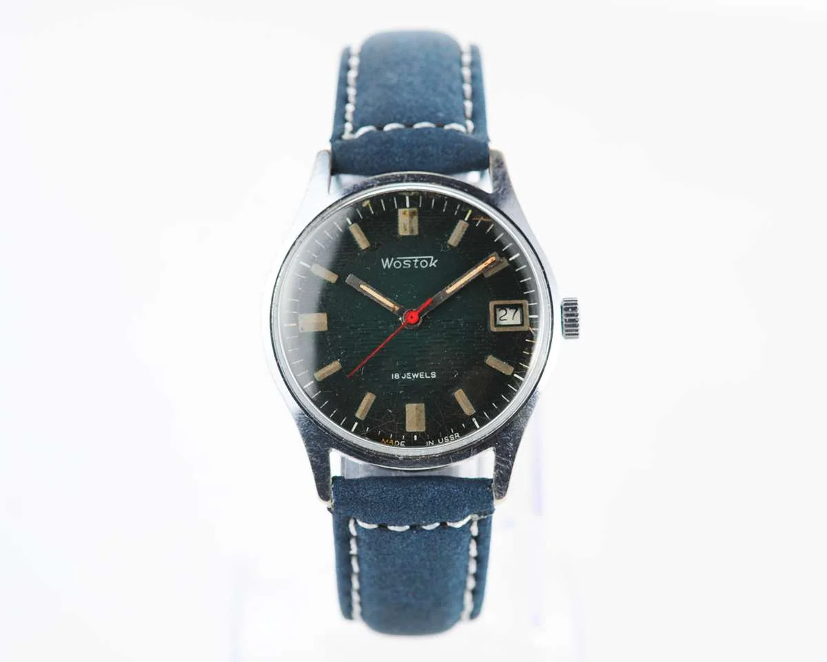 Export Wostok (Vostok) mechanical watch with beautiful textured teal dial