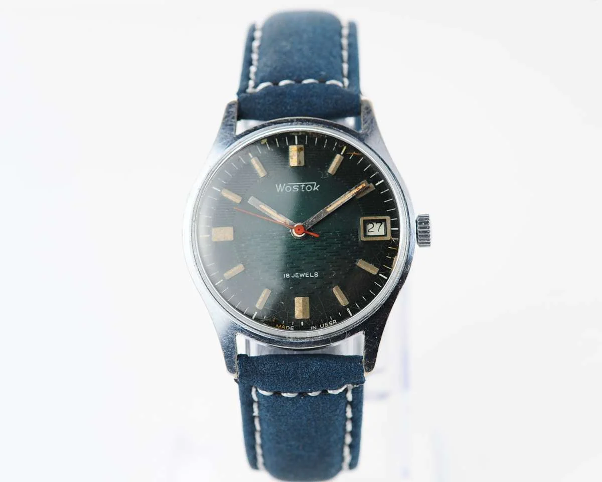 Export Wostok (Vostok) mechanical watch with beautiful textured teal dial