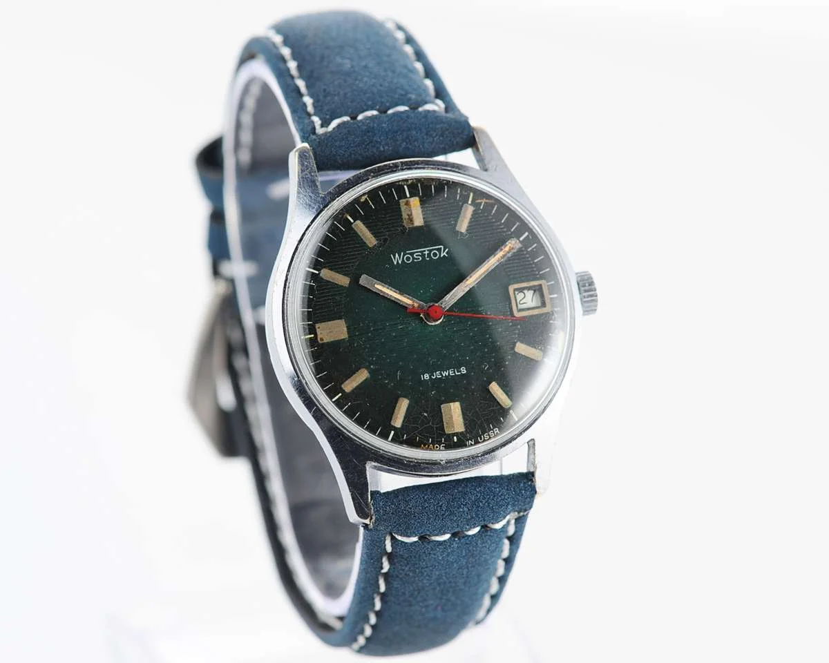 Export Wostok (Vostok) mechanical watch with beautiful textured teal dial