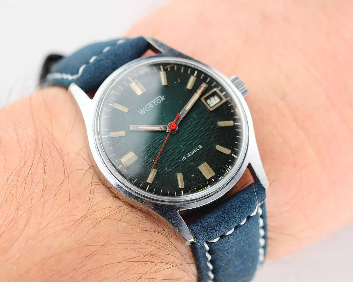 Export Wostok (Vostok) mechanical watch with beautiful textured teal dial