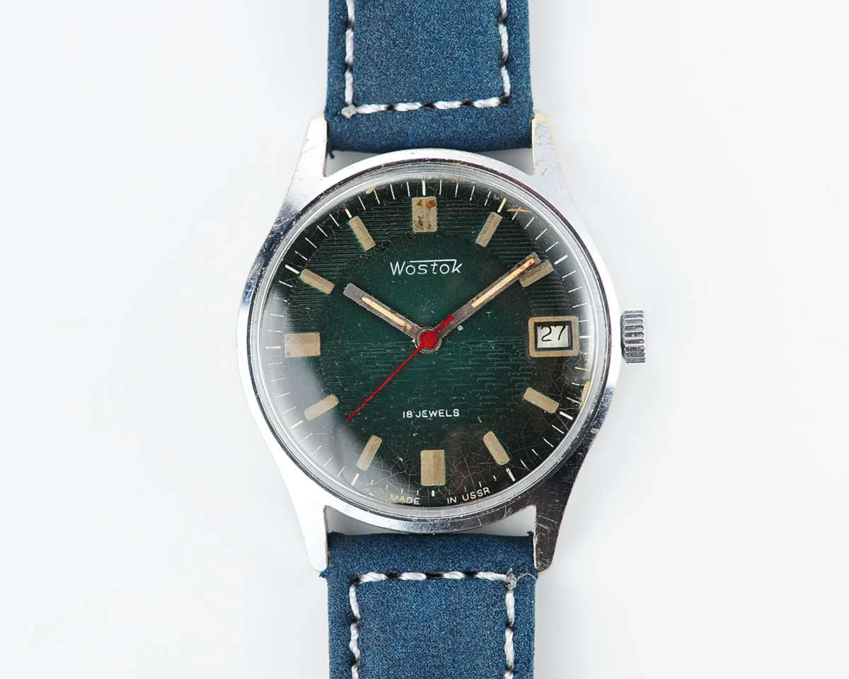 Export Wostok (Vostok) mechanical watch with beautiful textured teal dial