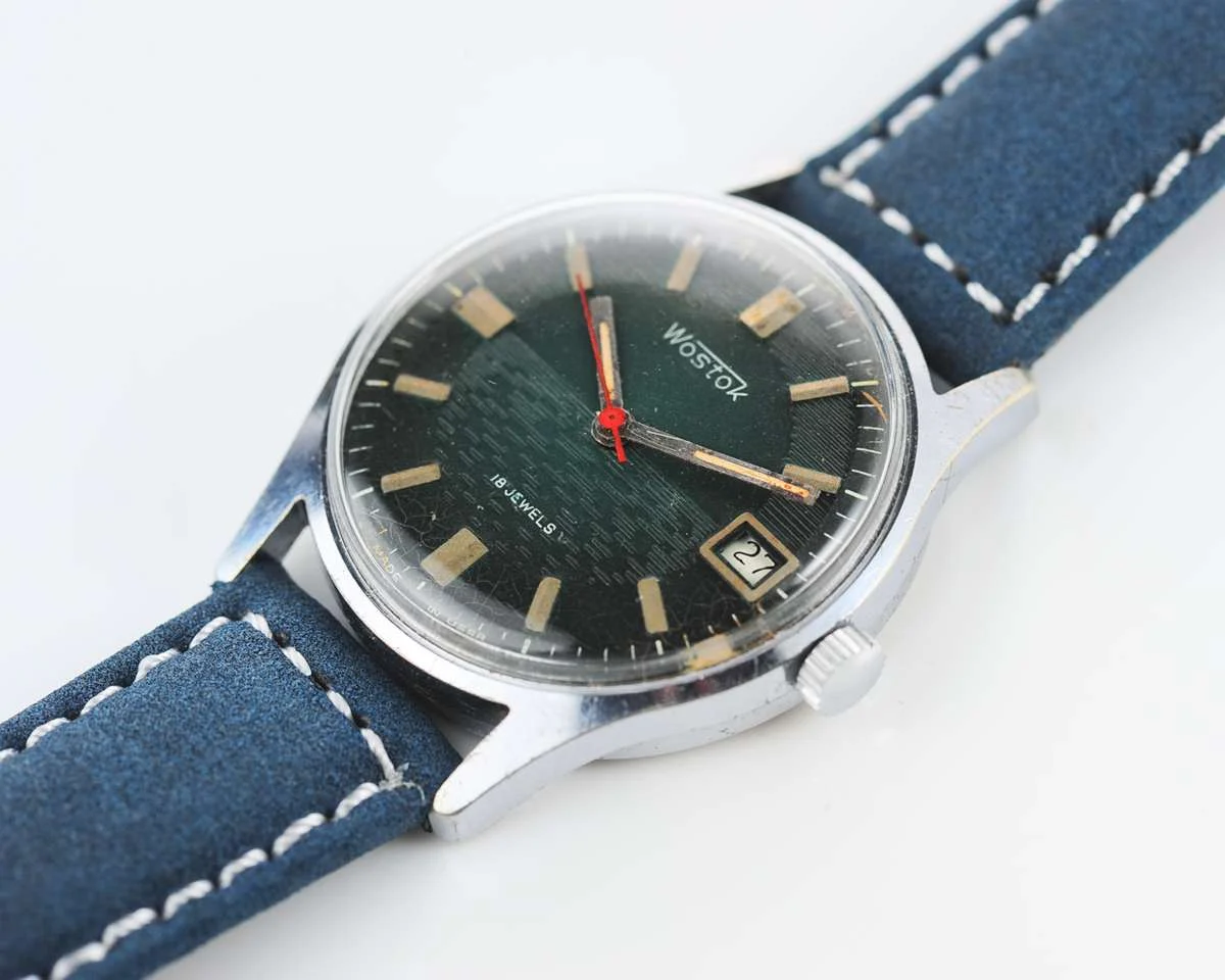 Export Wostok (Vostok) mechanical watch with beautiful textured teal dial