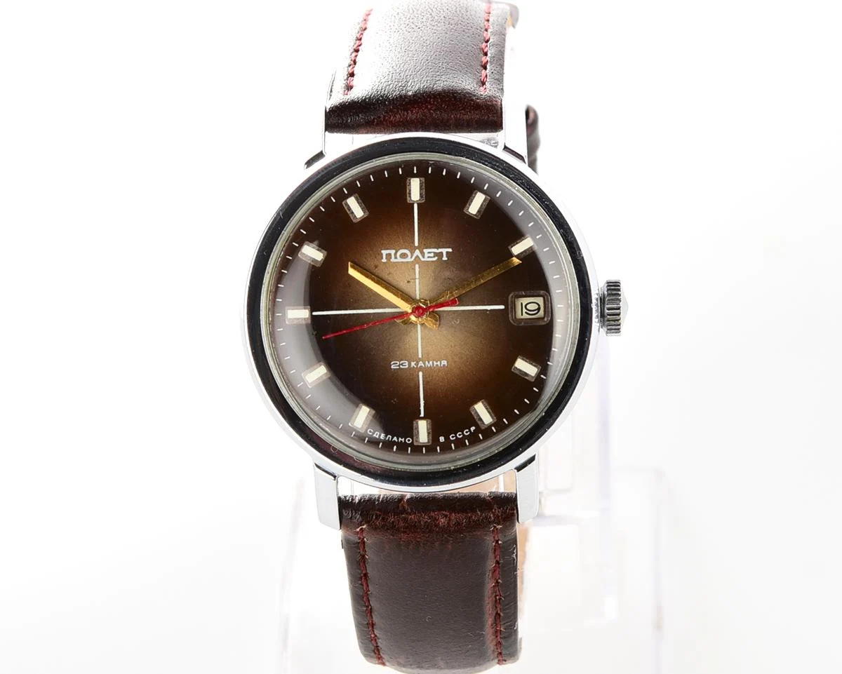 Soviet Poljot mechanical wrist watch with automatic self winding movement