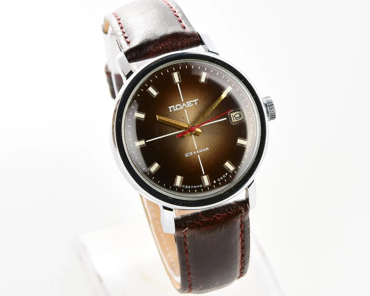 Soviet Poljot mechanical wrist watch with automatic self winding movement
