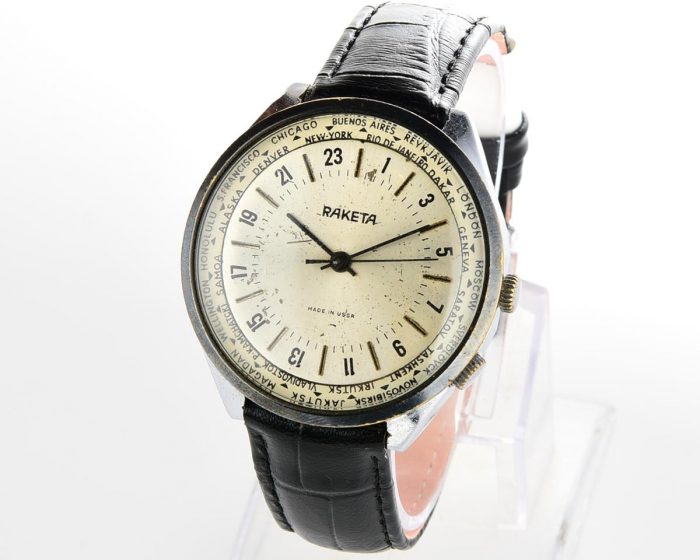 Vintage mechanical Raketa watch with 24 hours dial