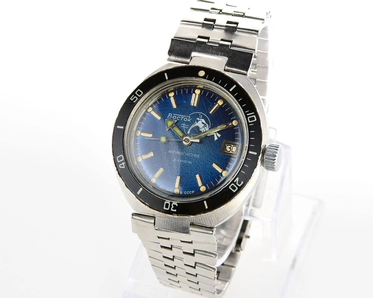 Vostok Amphibia Diver wrist watch (Scuba Dude), with steel bracelet