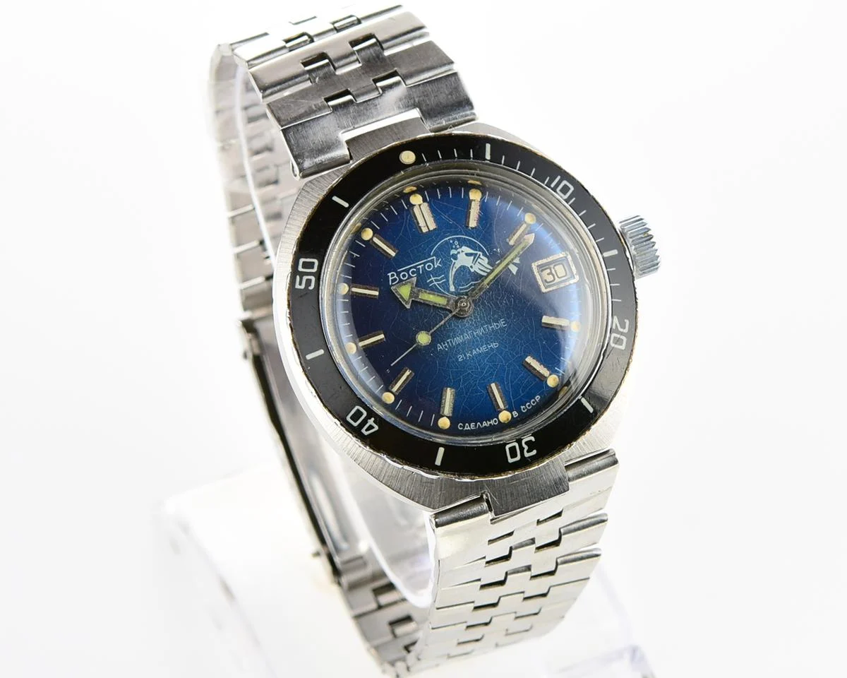 Vostok Amphibia Diver wrist watch (Scuba Dude), with steel bracelet