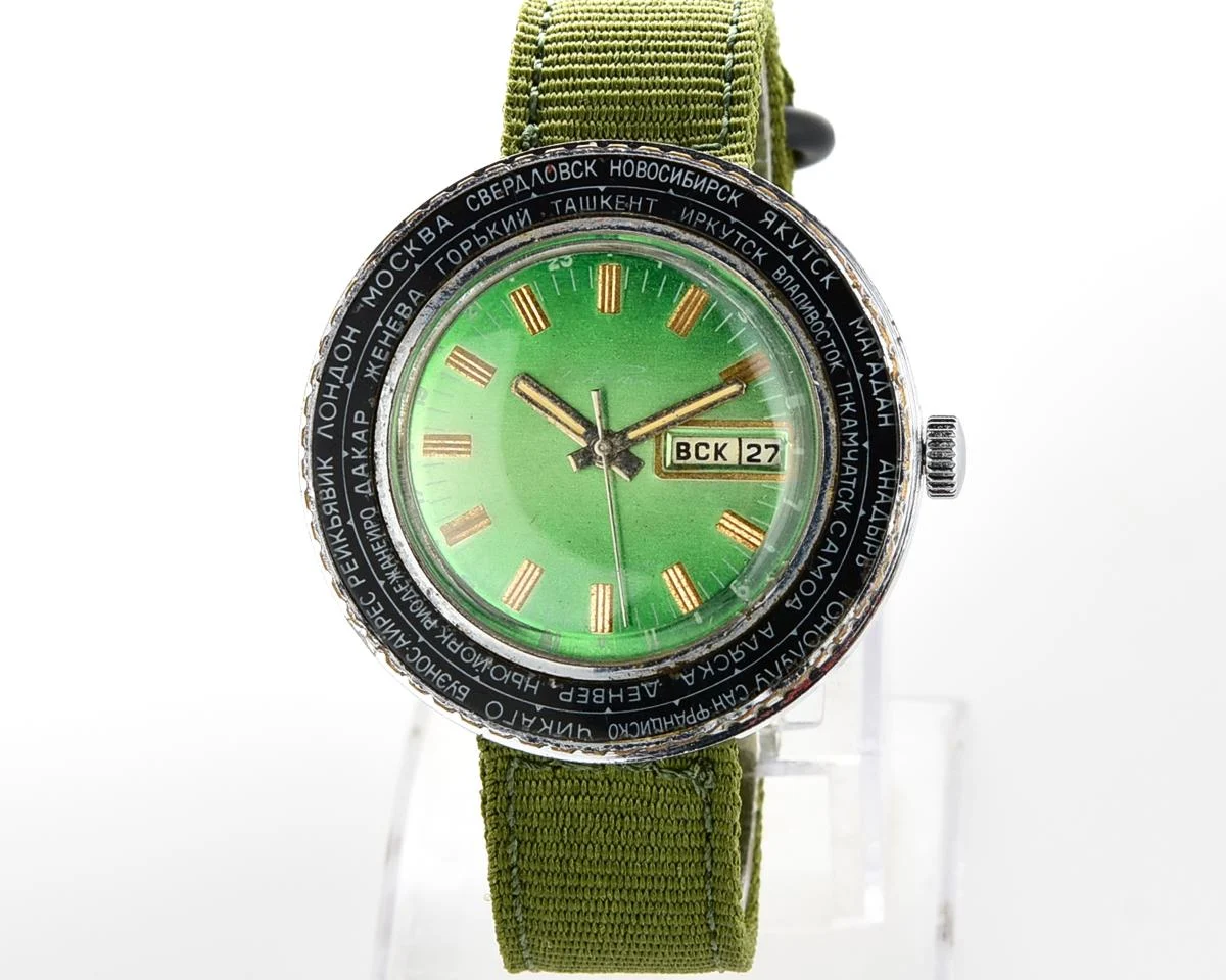 Vintage mechanical Raketa Goroda(Cities) world time watch
