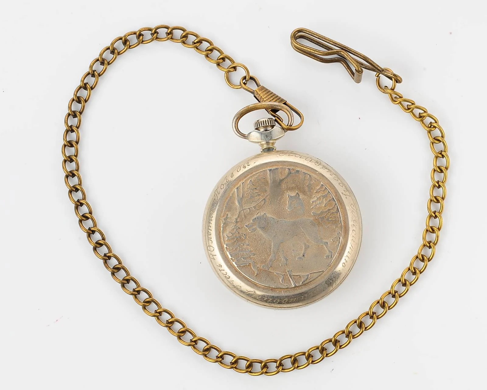 Soviet Molnija pocket watch, with wolves on the back