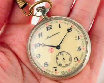 Soviet Molnija pocket watch, with wolves on the back